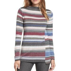 Nic+Zoe NWT Asymmetrical Offset Striped Lightweight Knit Pullover Sweater